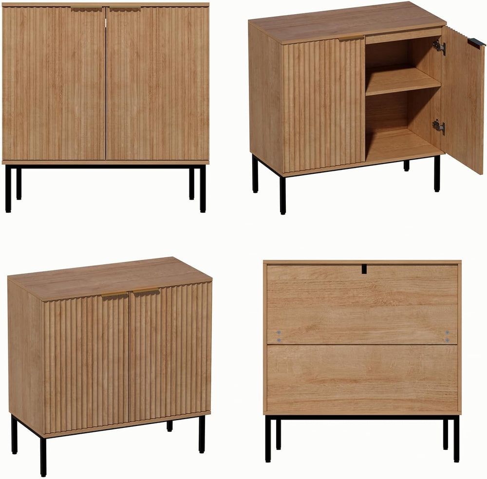 Fluted Buffet Cabinet with Storage, Sideboard for Dining Room, Modern Wood Ki...