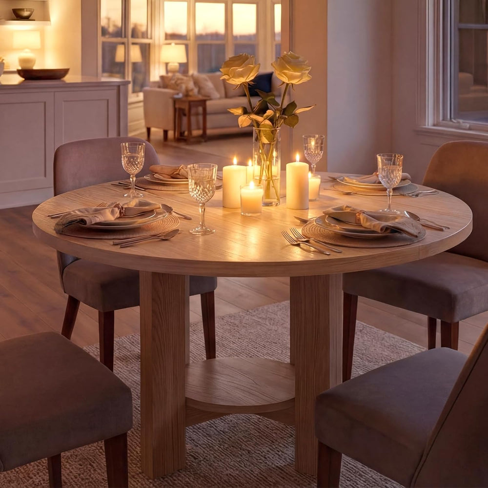 ModernMate 47 Inches Round Dining Table for 4-6 People, Wood Circle Kitchen T...