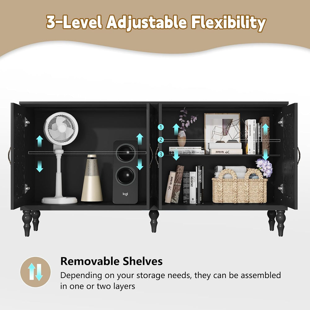 ARTPOWER 61.8" Hollow Carved Accent Cabinet with 4 Doors for Living Room