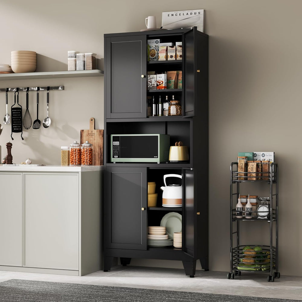 YAUWOH 69" Tall Metal Pantry Cabinet with Microwave Shelf, 4 Doors &...
