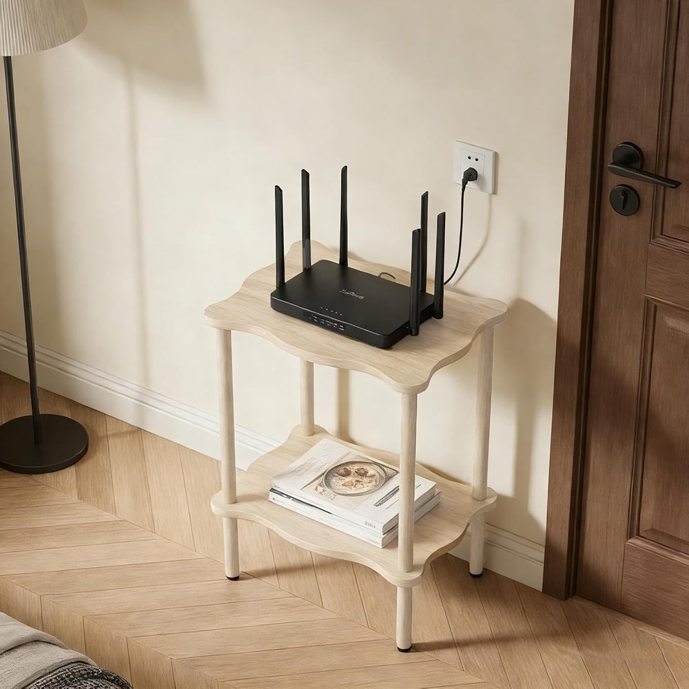 THUMEYE 2-Tier Side Table 20.6”H, Space-Saving Small Nightstand with Solid Wo...