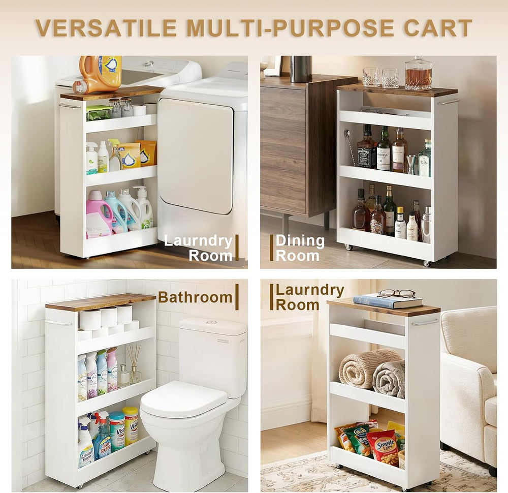TEAMIX Wood 4-Tier Slim Rolling Storage Cart, 7.9"W, 24.8"D, 36.7&q...