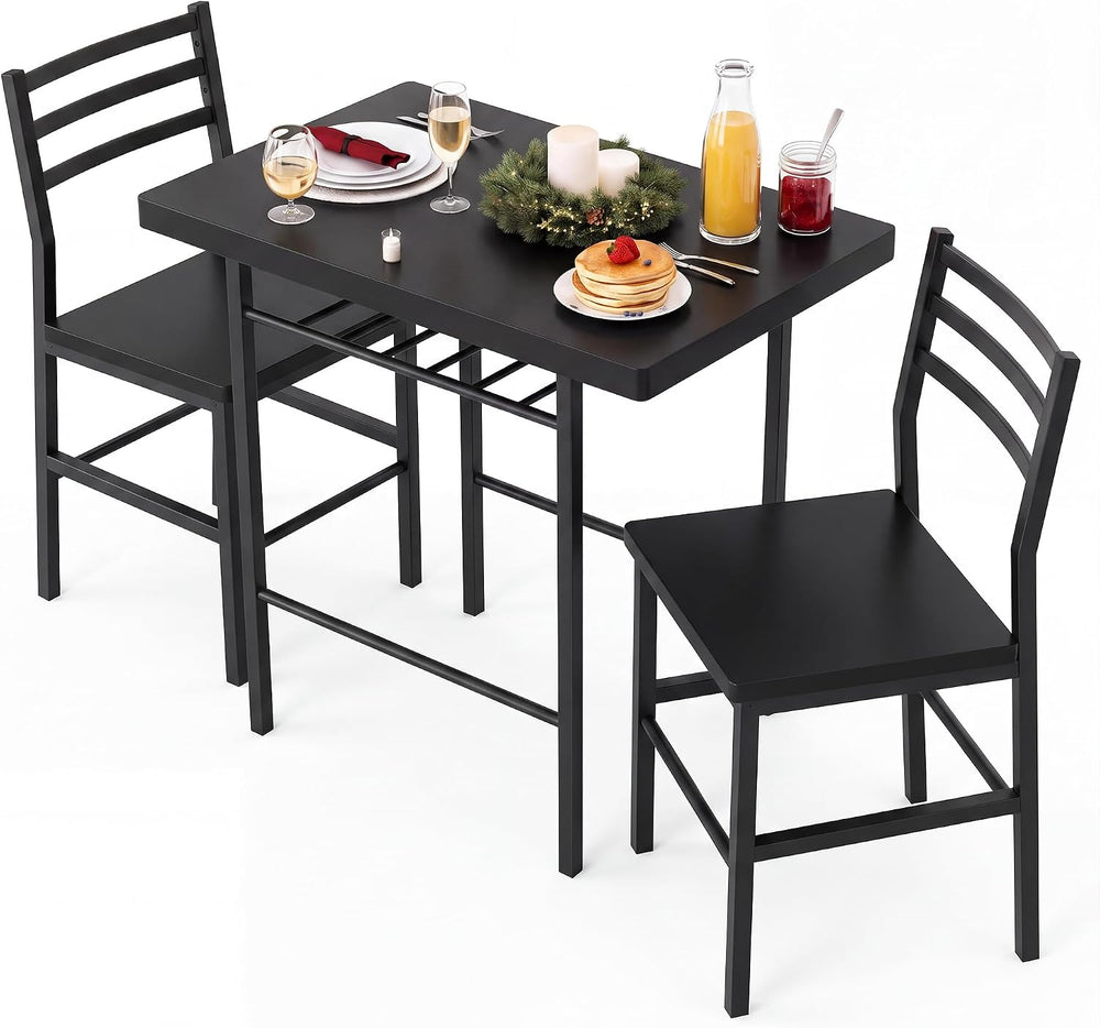 Shahoo 3-Piece Dining Table Set for 2, Kitchen Breakfast Nook Set, Black