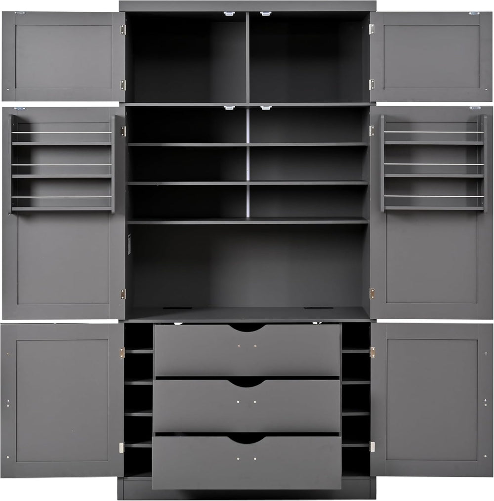 Kitchen Pantry Cabinet, Freestanding Tall Cupboard Storage Cabinet with Power...