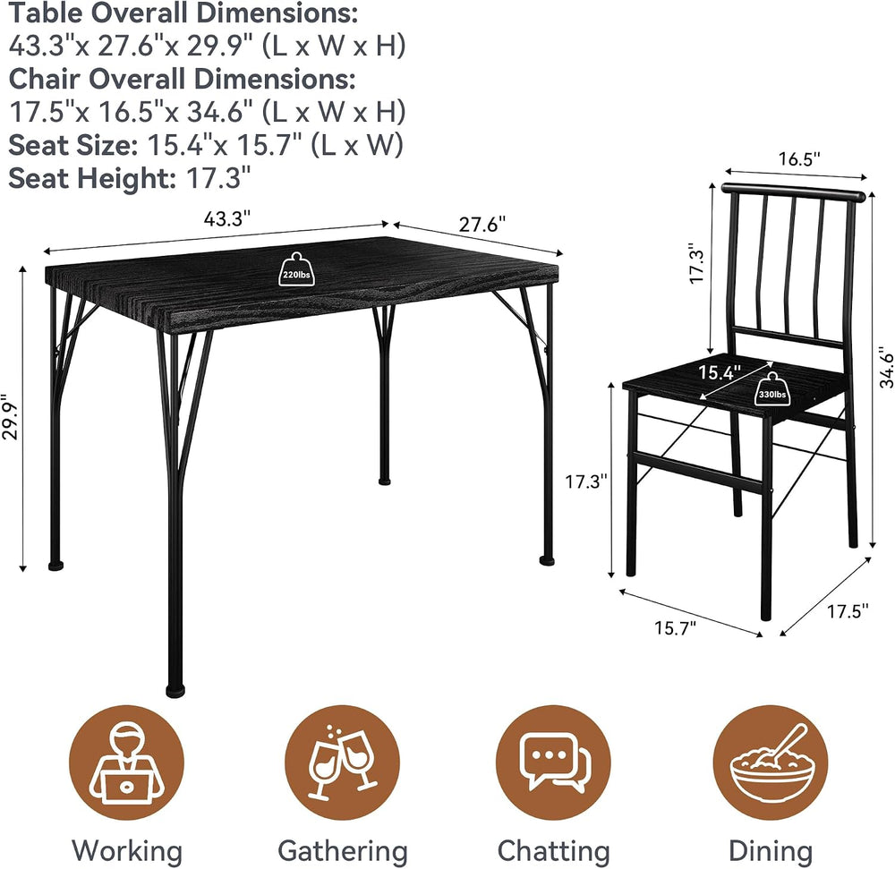 Dining Table Set for 4 with 1.6" Thick Tabletop, 5-Piece Kitchen Table S...
