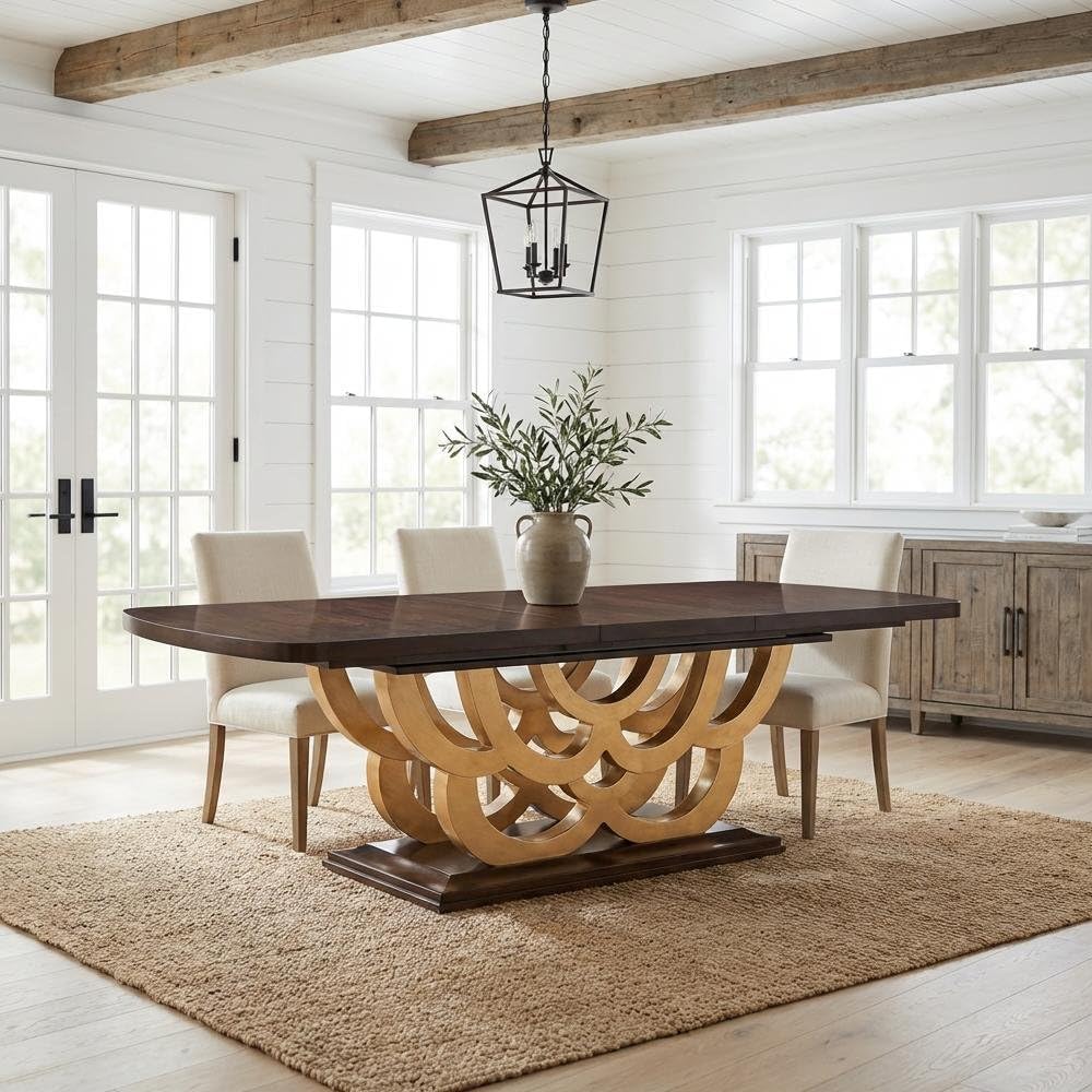 Michael Amini Brown Rectangular Pedestal Dining Table Solid and Manufactured ...