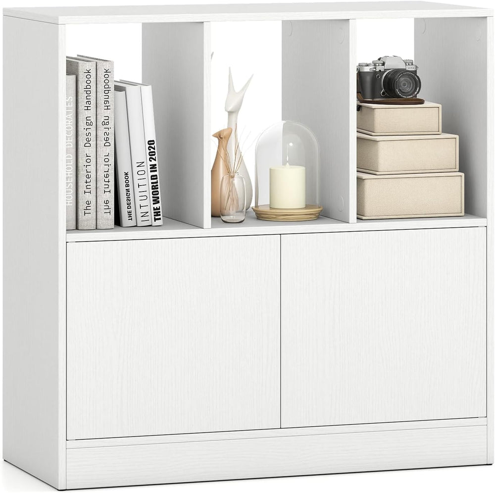 GIANTEX 3-Cube Bookcase with Doors, 3-Tier Cubic Bookshelf w/Open Compartment...