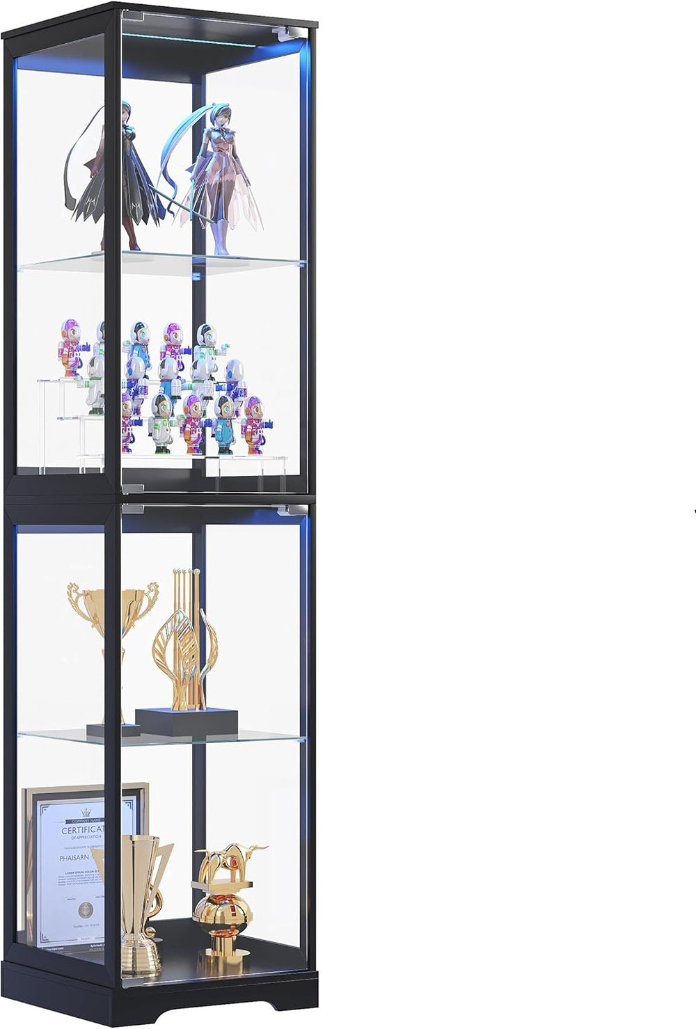 Glass Display Cabinet with Doors, 65" Tall 4-Tier Curio Display Case wit...