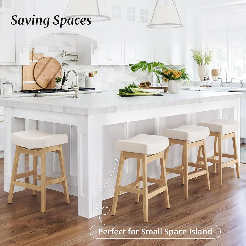 Cozyman Bar Stools Set of 2, Barstools with Sturdy Wood Legs, Saddle Seat Cou...