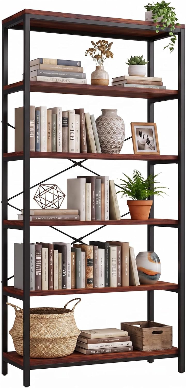 Himimi 6-Tier Bookshelf, 71'' Tall Bookcase Vintage Storage Shelf, Di...