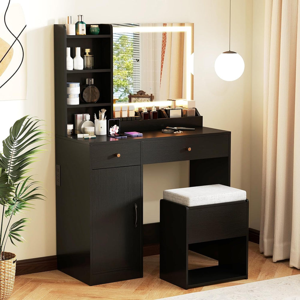 CHARMAID Makeup Vanity Desk with Lighted Mirror & Charging Station, Vanit...