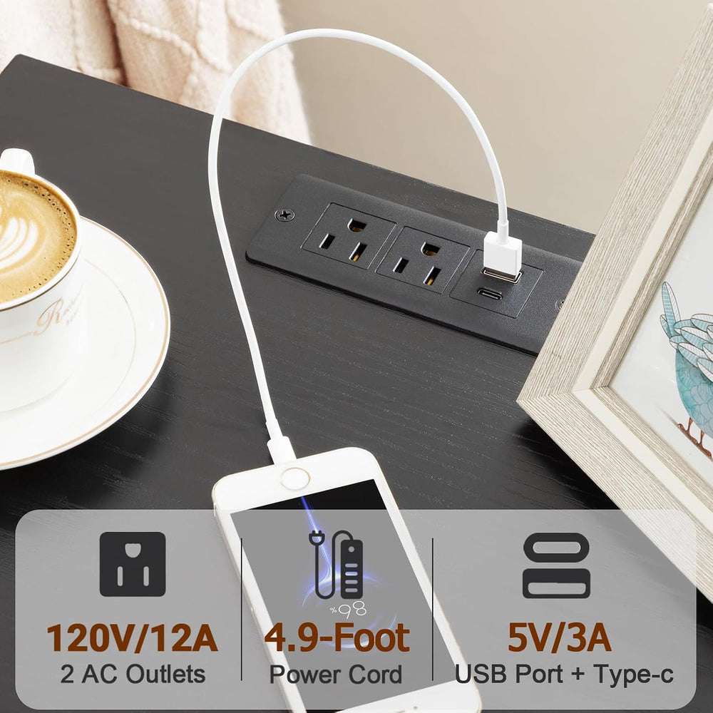 LOAKEKEL Nightstands Set of 2, LED Night Stand with Charging Station | Bedsid...