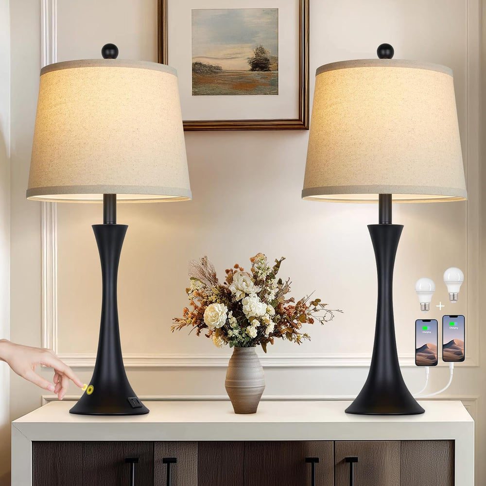 Rinweey 27.5" Table Lamps Set of 2, Touch Bedside Lamps with USB C+A Por...