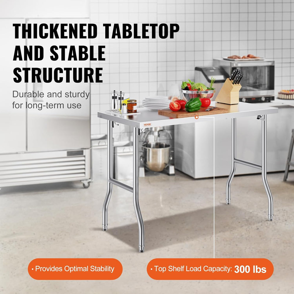 VEVOR Stainless Steel Foldable Work Table, 24 * 48 Inch Heavy Duty Food Outdo...
