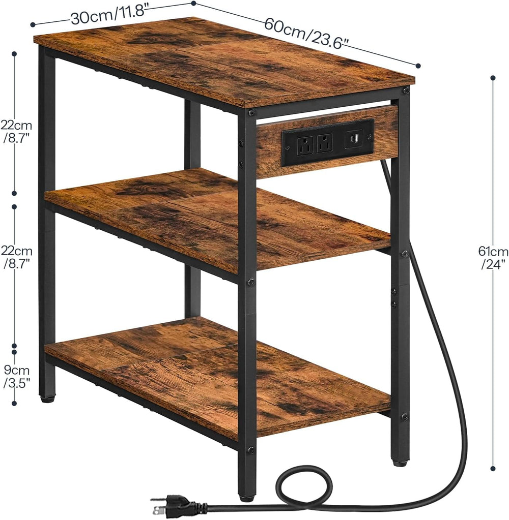 HOOBRO End Table with Charging Station, Side Table with 3 Tier Storage Shelf,...
