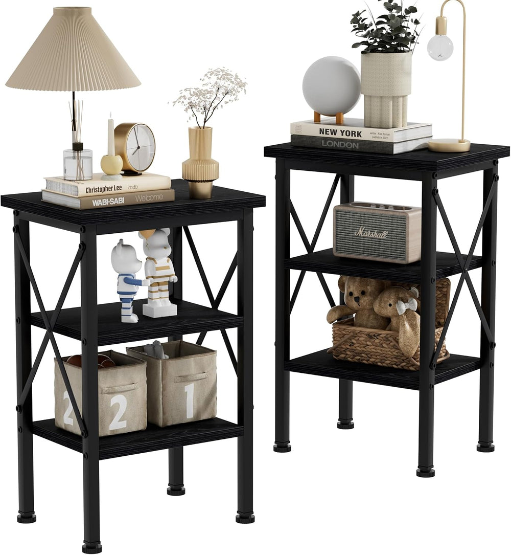 VECELO Modern Nightstands X-Design Side End Table Night Stand with Storage Sh...