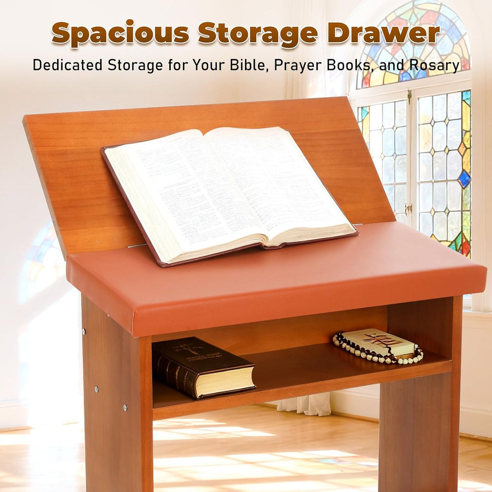 Prayer Kneeler Bench with Book Rest, Adjustable Height Foldable Kneeling Benc...