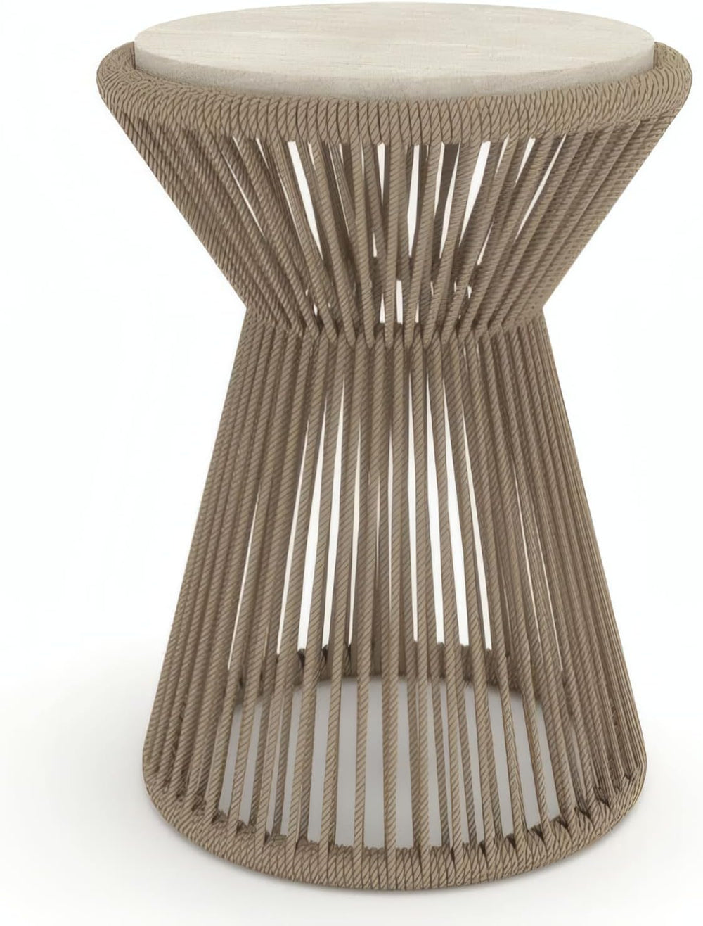 Penau Beige Rope Accent Side Table, Handwrapped Cylindrical Rope Design, Coas...