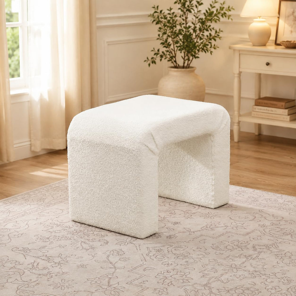 Modern Boucle Ottoman Footstool, 24" Arched Upholstered Vanity Stools fo...
