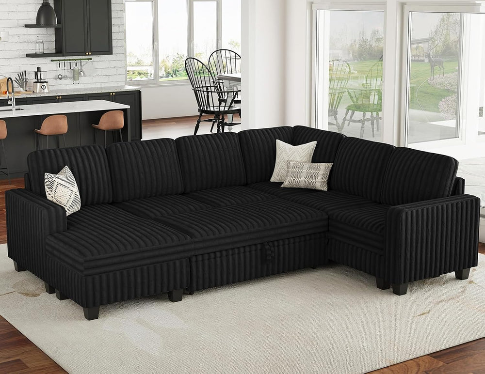Belffin Corduroy Sleeper Sofa Bed with Storage Chaise Modular Sectional Sofa ...