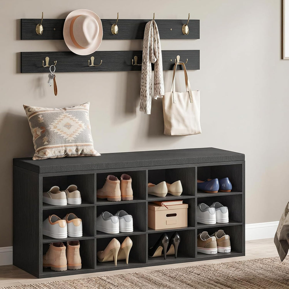 HOOBRO Shoe Storage Bench with Cushion, 39.4" L Entryway Bench with 12 C...
