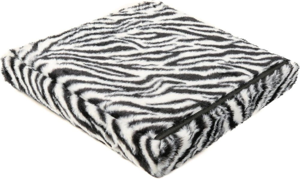 Luxe Faux Fur Storage Ottoman, Zebra Black/White, 15 x 15 x 15 in | Engineere...