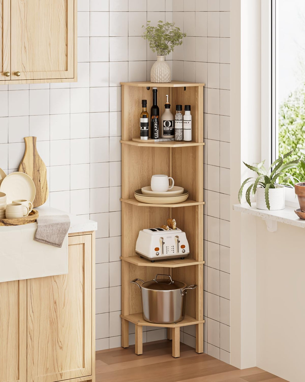 Corner Shelf, 5 Tier Corner Bookshelf, Display Corner Shelf Stand with Storag...