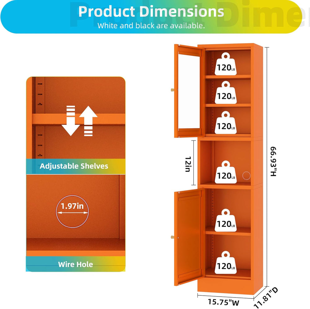 67" Tall Metal Storage Cabinet with 2 Doors & 3 Adjustable Shelves |...