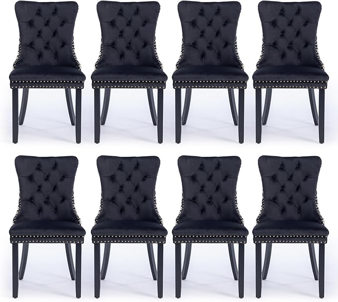 Velvet Upholstered Dining Chairs Set of 8, Modern Style Kitchen Side Chairs w...