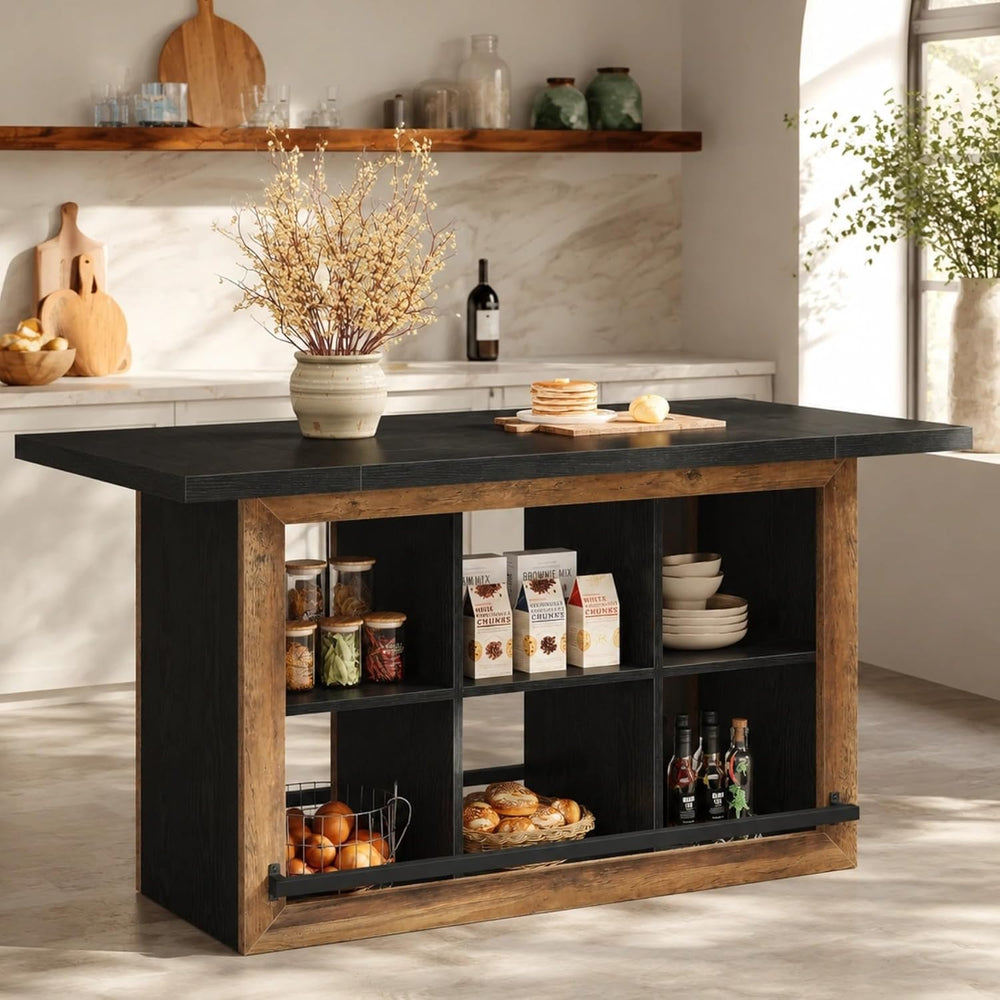 Tribesigns Kitchen Island with Storage, 62.6" Farmhouse Kitchen Island T...