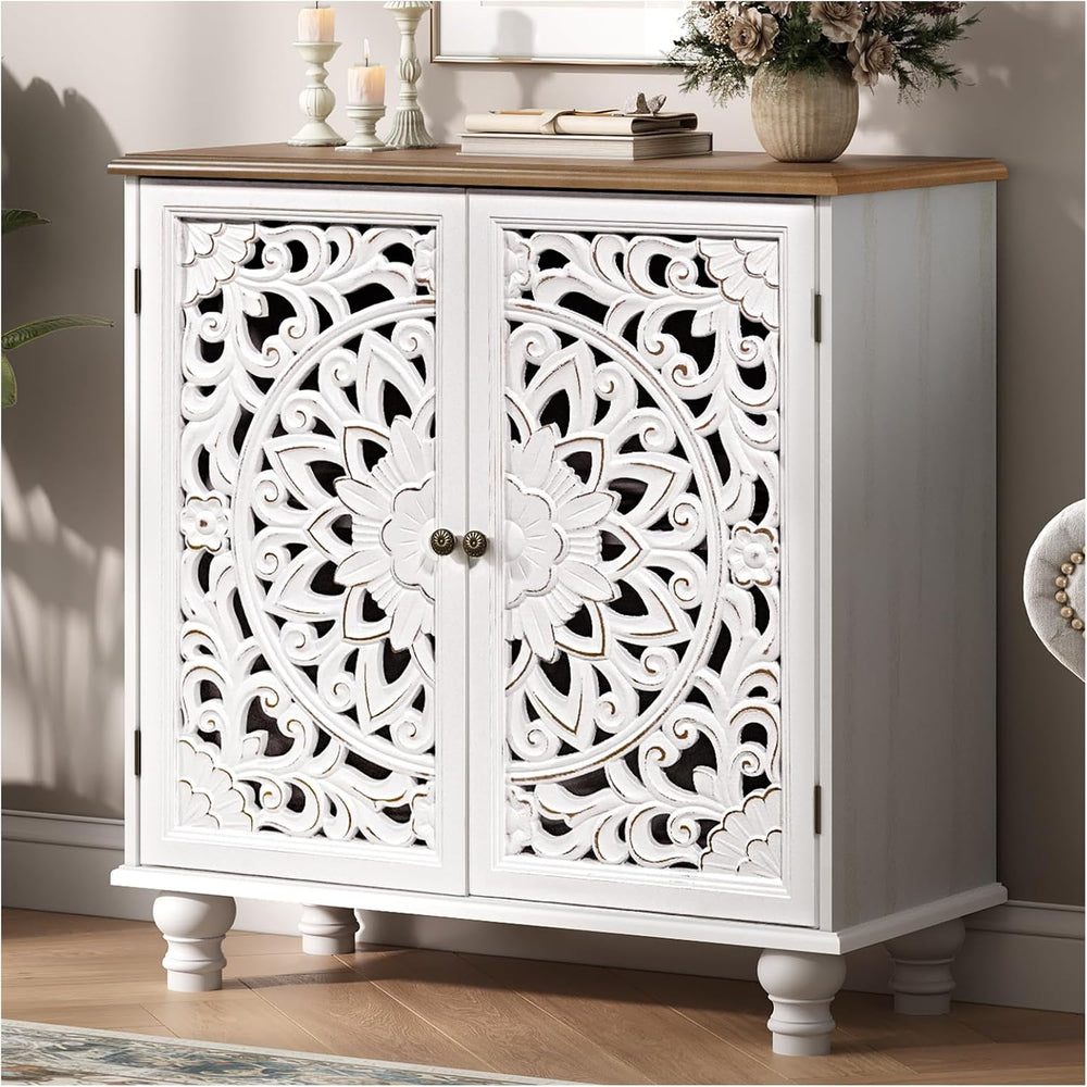 JOINICE 31" Accent Storage Cabinet with Doors for Living Room,White&...