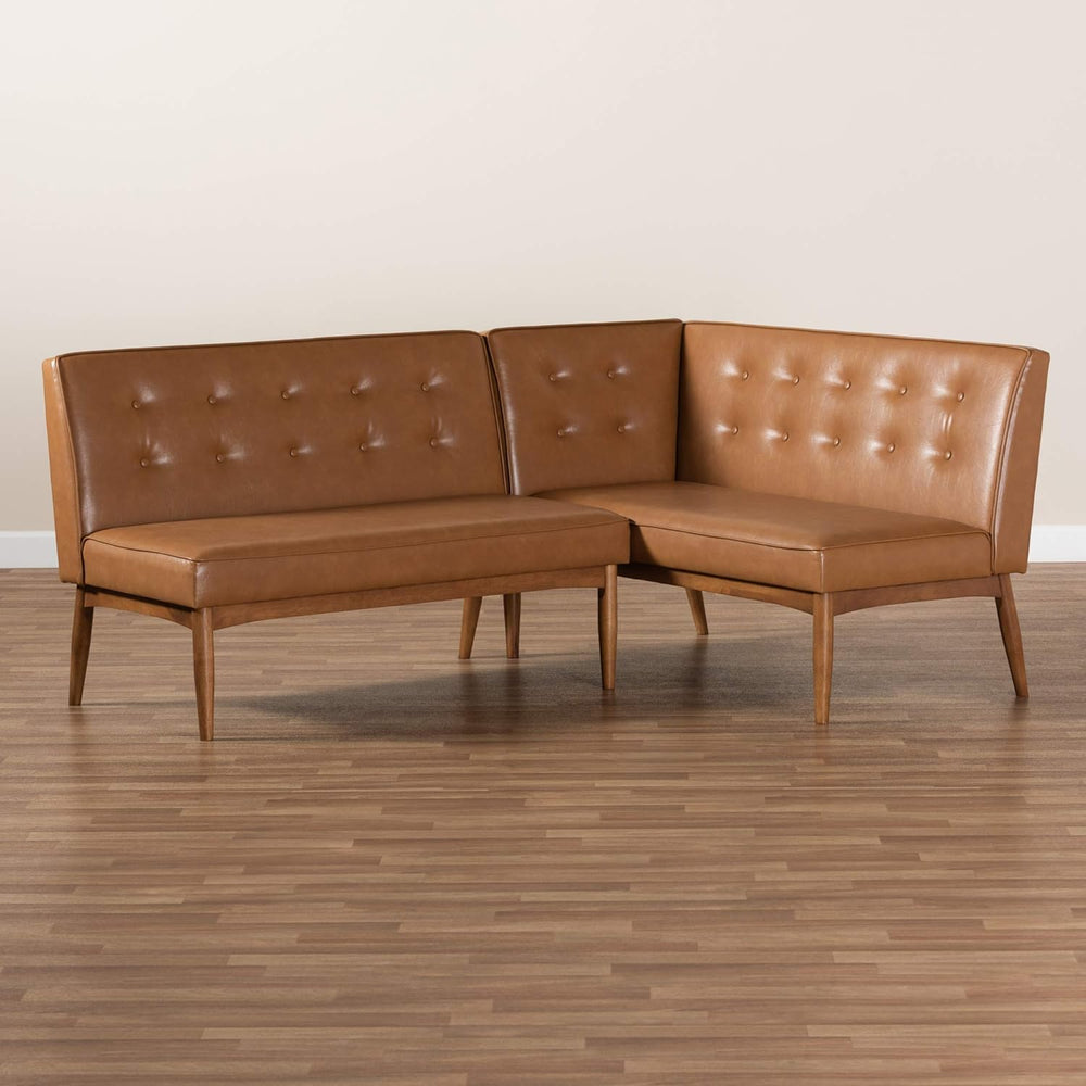Baxton Studio Arvid Mid-Century Modern Tan Faux Leather Upholstered and Walnu...