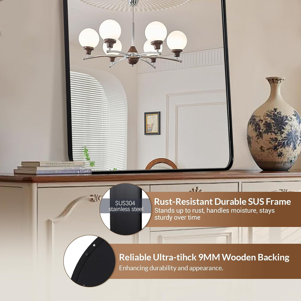 ANDY STAR Arched Mirror, 28 x 36 Inch Black Wall Mirror in Stainless Steel Me...