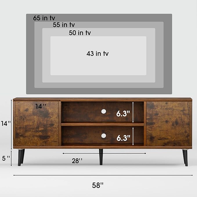 JUMMICO TV Stand for 65 Inch TV, Mid Century Modern TV Stand, Entertainment C...