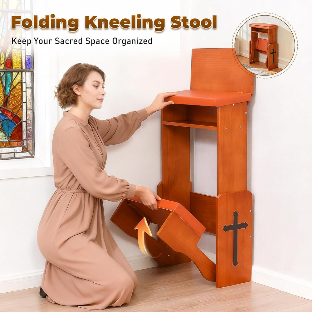 Prayer Kneeler Bench with Book Rest, Adjustable Height Foldable Kneeling Benc...