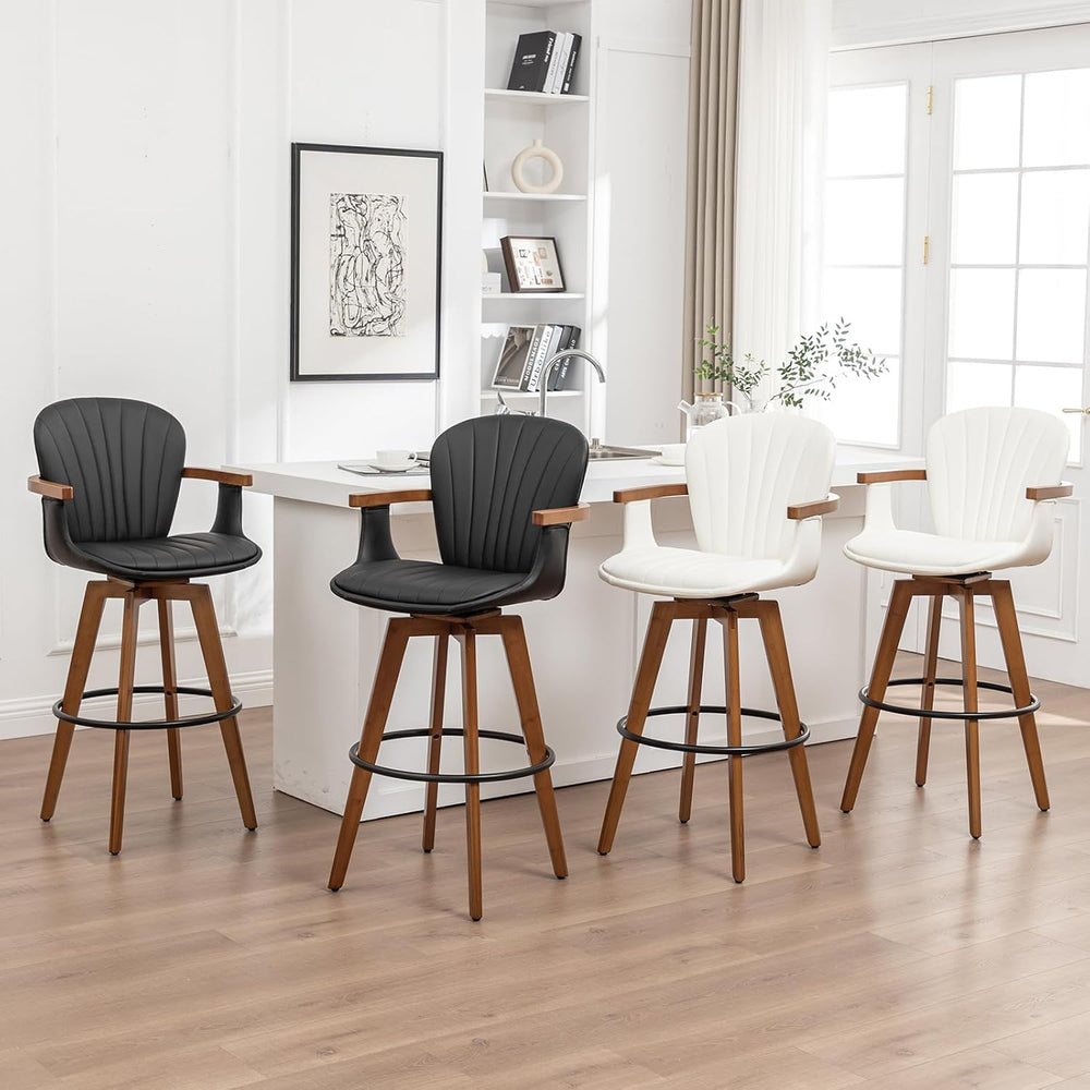 LUNLING 30” Bar Height Stools,Mid Century Modern Bar Stools,Black PU Leather ...