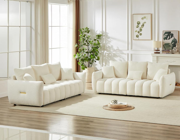 Antetek Teddy Fabric Sofa Set for Living Room, 2 Pieces Modern Deep Seat Oversized 3-Seater Cloud Boucle Couch for Bedroom, Office, Apartment, Furniture Set, 78-inch, Beige (2 Pieces)