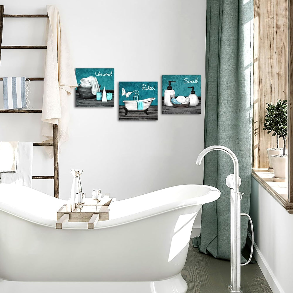 RnnJoile Teal Bathroom Decor Spa Pictures Bathtub Canvas Wall Art Relax Soak ...