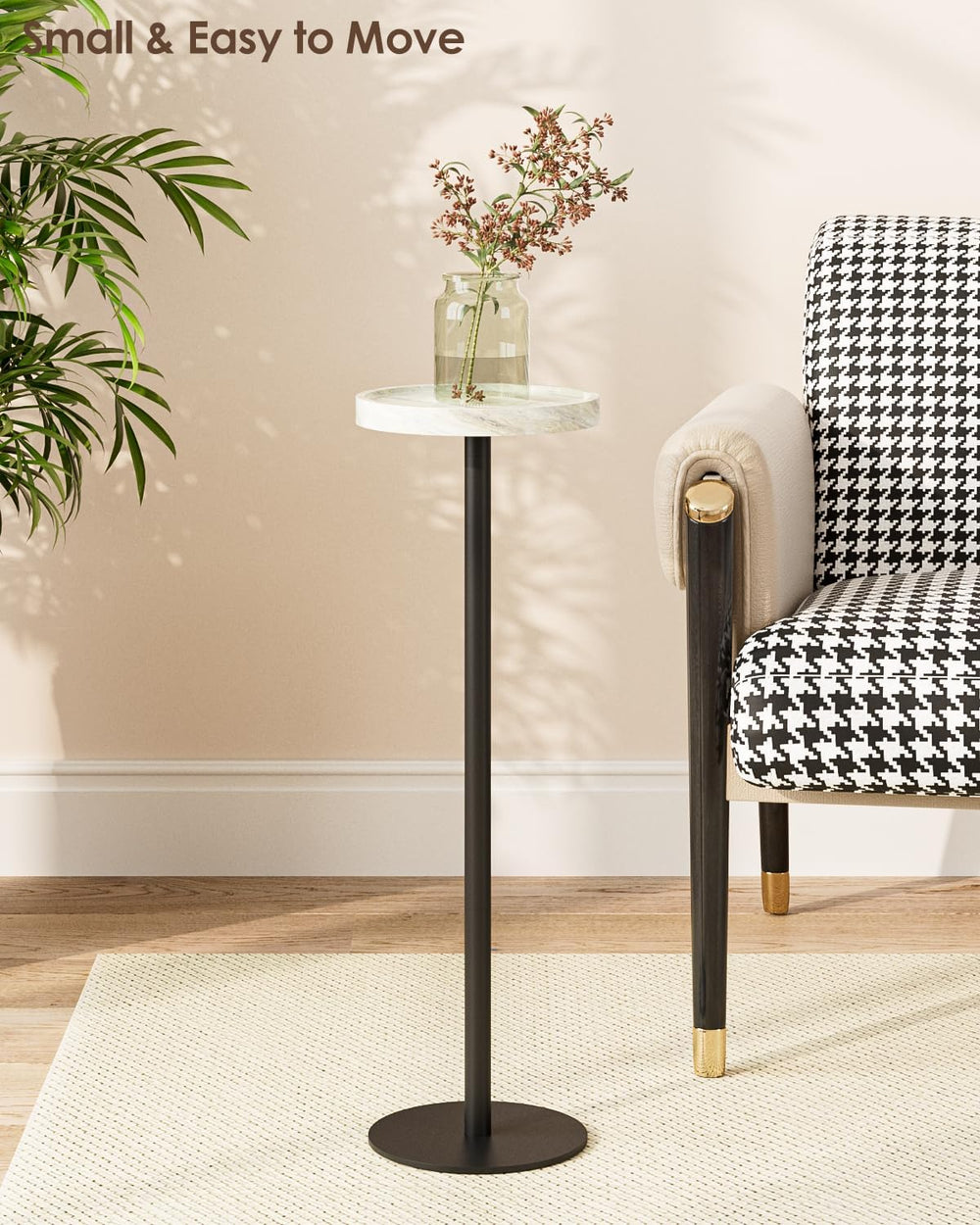 Drink Table, Small Pedestal Side Table, Round Cocktail Table, Circle Accent E...