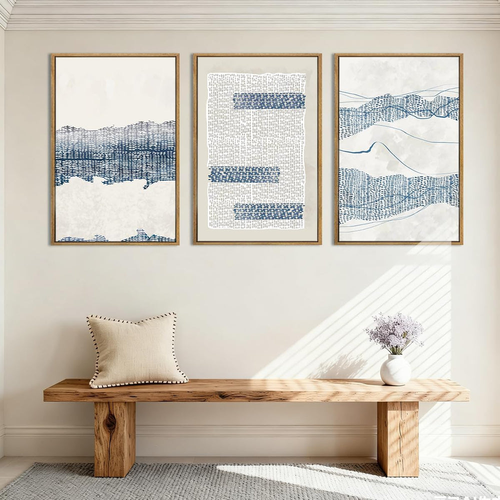 IARTTOP Large Blue Coastal Framed Wall Art 16x24 Inch White Abstract Boho Art...