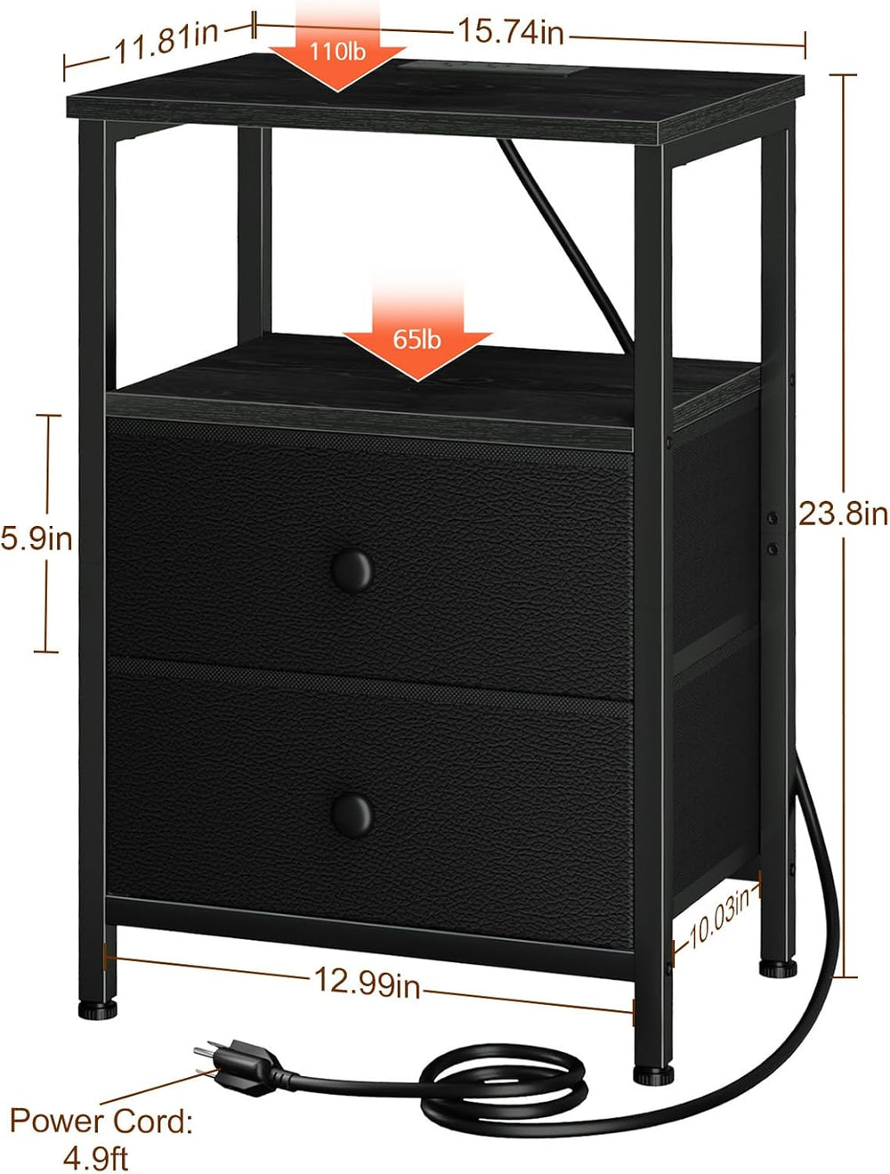 LOAKEKEL Night Stand, Small Nightstand with Charging Station | Bedside Table ...