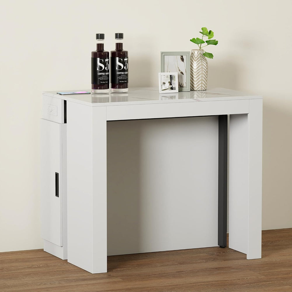 Extendable Dining Table with Storage, Transformer Extra Console Table for 1-1...