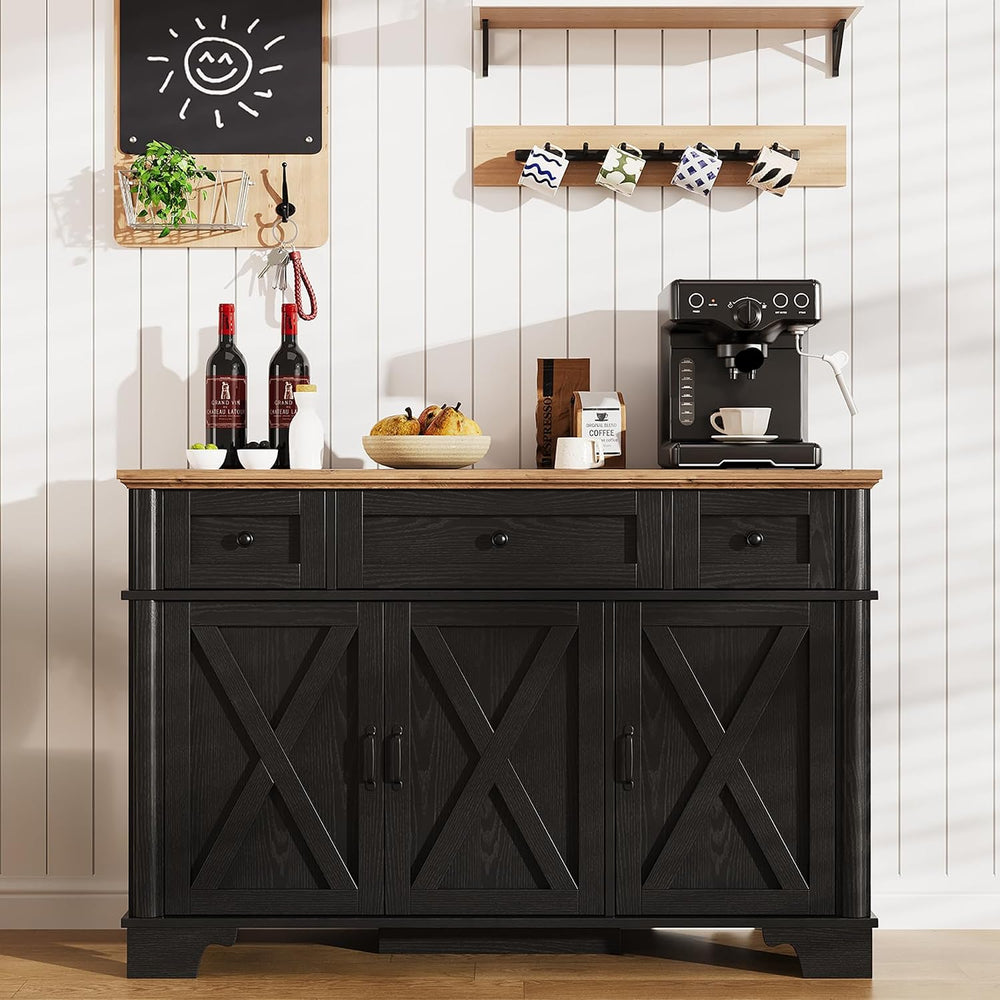 BestHaped Farmhouse Buffet Cabinet with Storage, Black Sideboard Buffet Cabin...