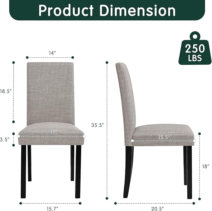 CHUN YI Upholstered Dining Chairs Set of 4, Fabric Dining Room Chairs with So...