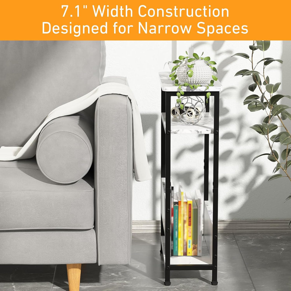 THUMEYE 7.1" Narrow Side Table for Small Spaces, 3 Tier Small End Table ...