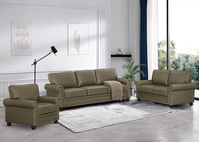 2 Piece Faux Leather Sofa Set,Modern Couch and Loveseat Sets with Storage,Mid...