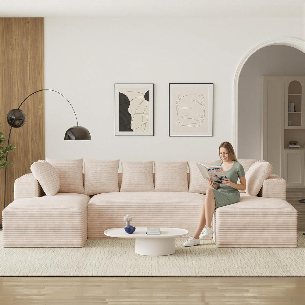 ONEMMLION 131" Oversized Cloud Couch Sofa with Chaise, Beige | Corduroy,...