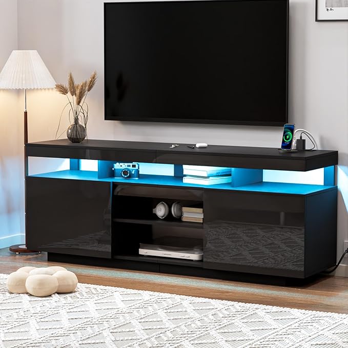 HOMMPA 70 Inch LED TV Stand with Power Outlets, Modern Entertainment Center w...