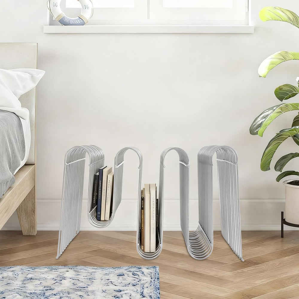 Metal Side Table,Creative Shape Bedside End Table with Magazine Rack,Wire Cub...