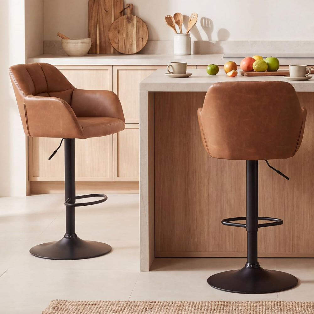 EALSON Modern Swivel Bar Stools Set of 2 Leather Counter Height Barstools wit...